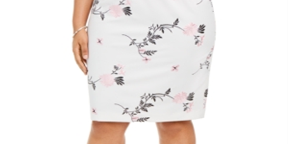 Kasper Women's Embroidered Floral Knee Length Skirt Pink Size 14W