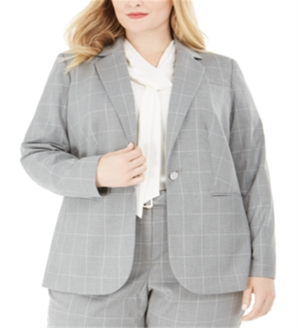 Calvin Klein Women's Plus Suit Separate Business One Button Blazer Gray Size 18W