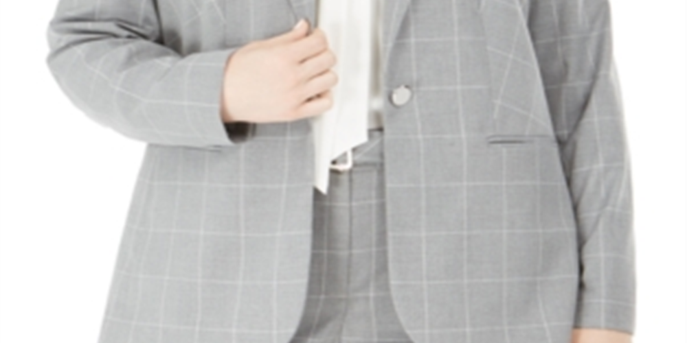 Calvin Klein Women's Plus Suit Separate Business One Button Blazer Gray Size 18W