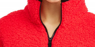 Derek Heart Junior's Quarter Zip Sherpa Pullover Sweater Red Size M