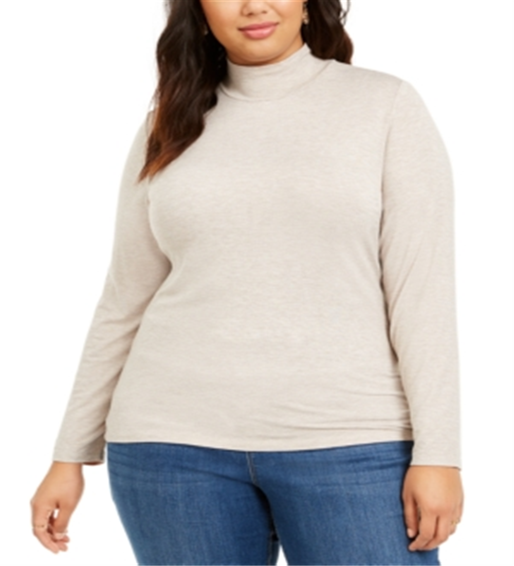 Style & Co Women's Plus Heathered Mock Neck Top Brown Size 2X
