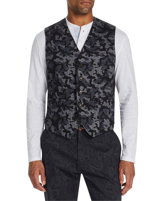 Tallia Men's Slim Fit Stretch Camo Leopard Vest Black Size Small