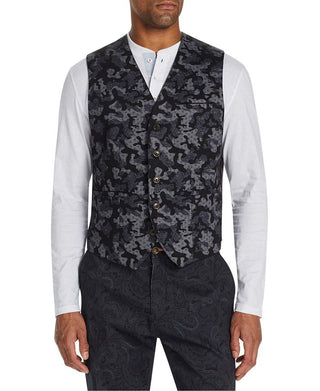 Tallia Men's Slim Fit Stretch Camo Leopard Vest Black Size Small