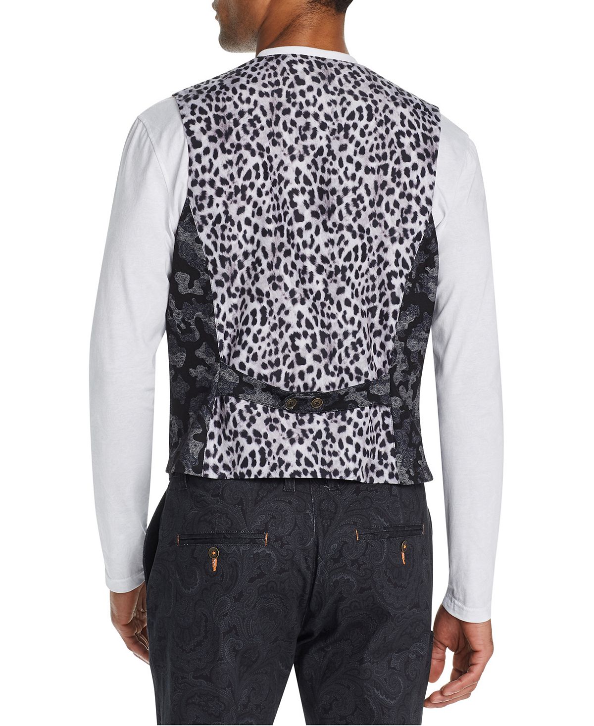 Tallia Men's Slim Fit Stretch Camo Leopard Vest Black Size Small