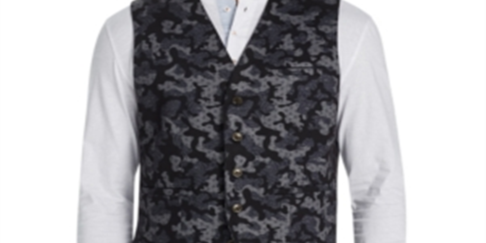 Tallia Men's Slim Fit Stretch Camo Leopard Vest Black Size Small
