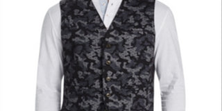 Tallia Men's Slim Fit Stretch Camo Leopard Vest Black Size Small