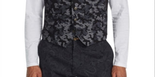 Tallia Men's Slim Fit Stretch Camo Leopard Vest Black Size Small