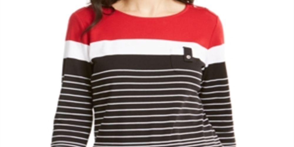 Karen Scott Women's Sport Striped Button-Shoulder Top Red Size XX-Large