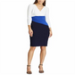 Ralph Lauren Women's Color Block Short Sleeve Jewel Neck Above the Knee Body Con Dress Blue Size 2