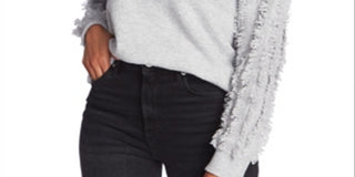 1.STATE Women's Fringe Sleeve Sweater Gray