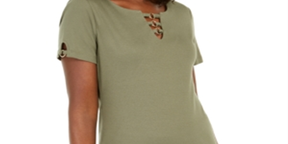Karen Scott Women's Triple Ring Cutout Top Green Size Large