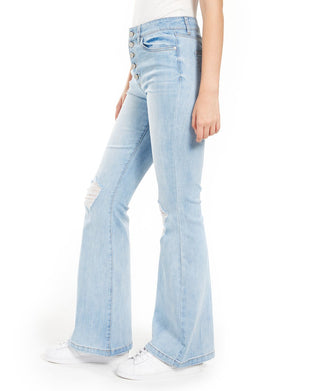 Dollhouse Junior's Ripped Button Fly Flare Leg Jeans Blue Size 3