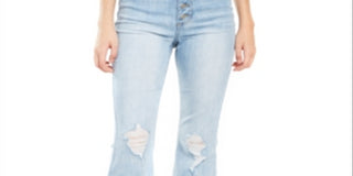 Dollhouse Junior's Ripped Button Fly Flare Leg Jeans Blue Size 3