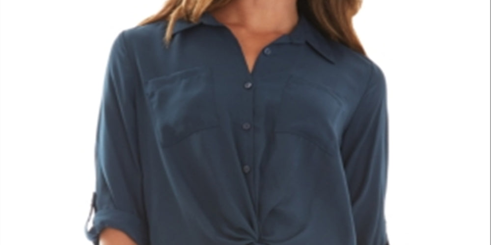 BCX Junior's Twist Detail Button Front Shirt Blue Size Small