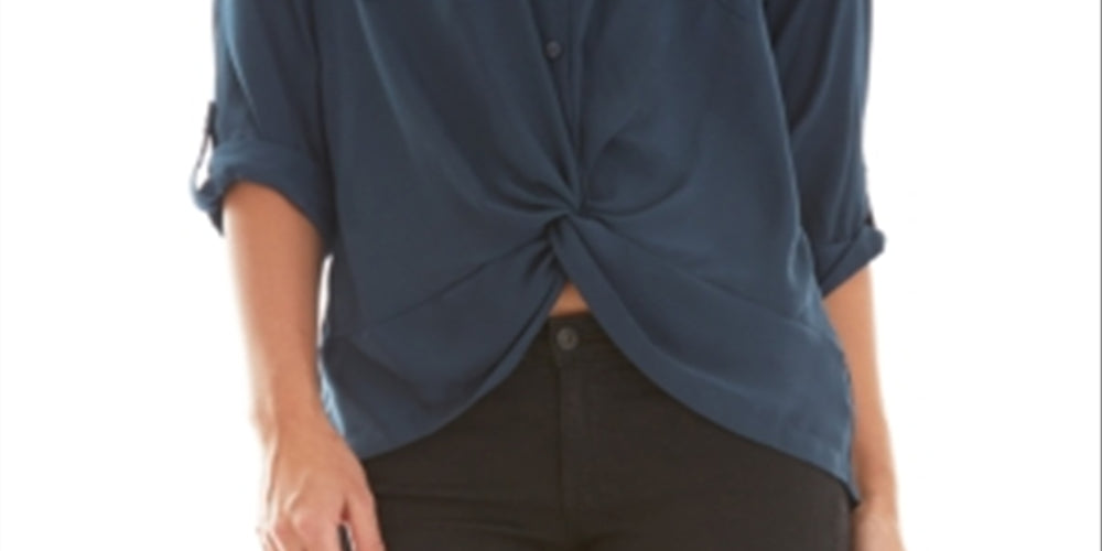 BCX Junior's Twist Detail Button Front Shirt Blue Size Small