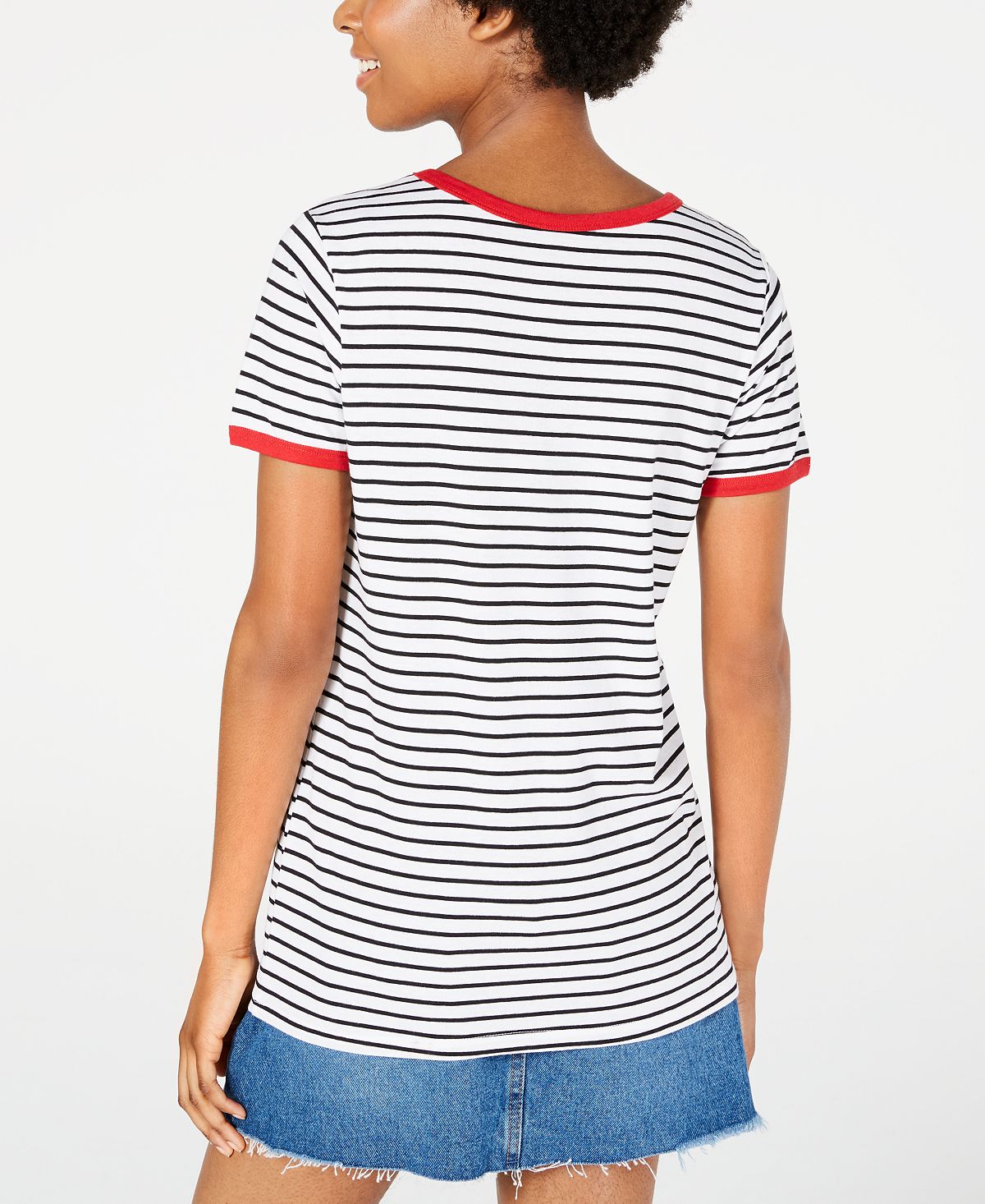 Disney Junior's Mickey Mouse Striped Graphic Ringer T-Shirt Gray Size X-Small