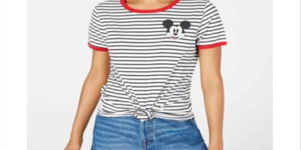 Disney Junior's Mickey Mouse Striped Graphic Ringer T-Shirt Gray Size X-Small