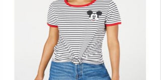 Disney Junior's Mickey Mouse Striped Graphic Ringer T-Shirt Gray Size X-Small