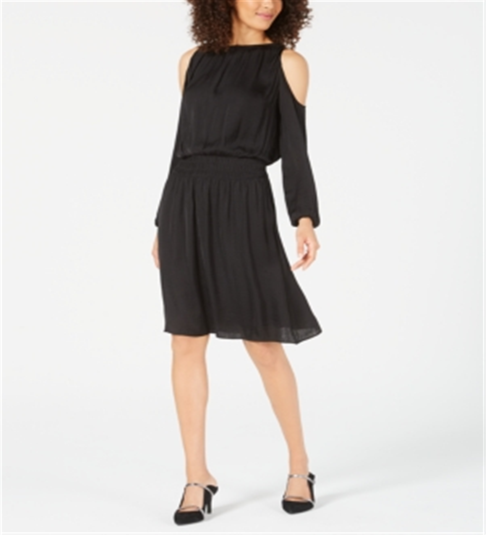 Alfani Women's Cold Shoulder Long Sleeve Crew Neck Knee Length Sheath Evening Dress Black Size X-Large