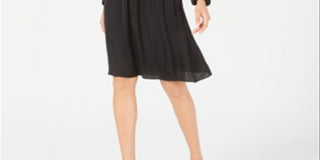 Alfani Women's Cold Shoulder Long Sleeve Crew Neck Knee Length Sheath Evening Dress Black Size X-Large