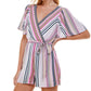 Trixxi Women's Printed Short Sleeve Surplice Neckline Romper Pink Size Medium