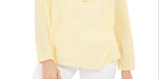 Charter Club Women's Tassel Tie Eyelet Linen Top Yellow Size X-Large