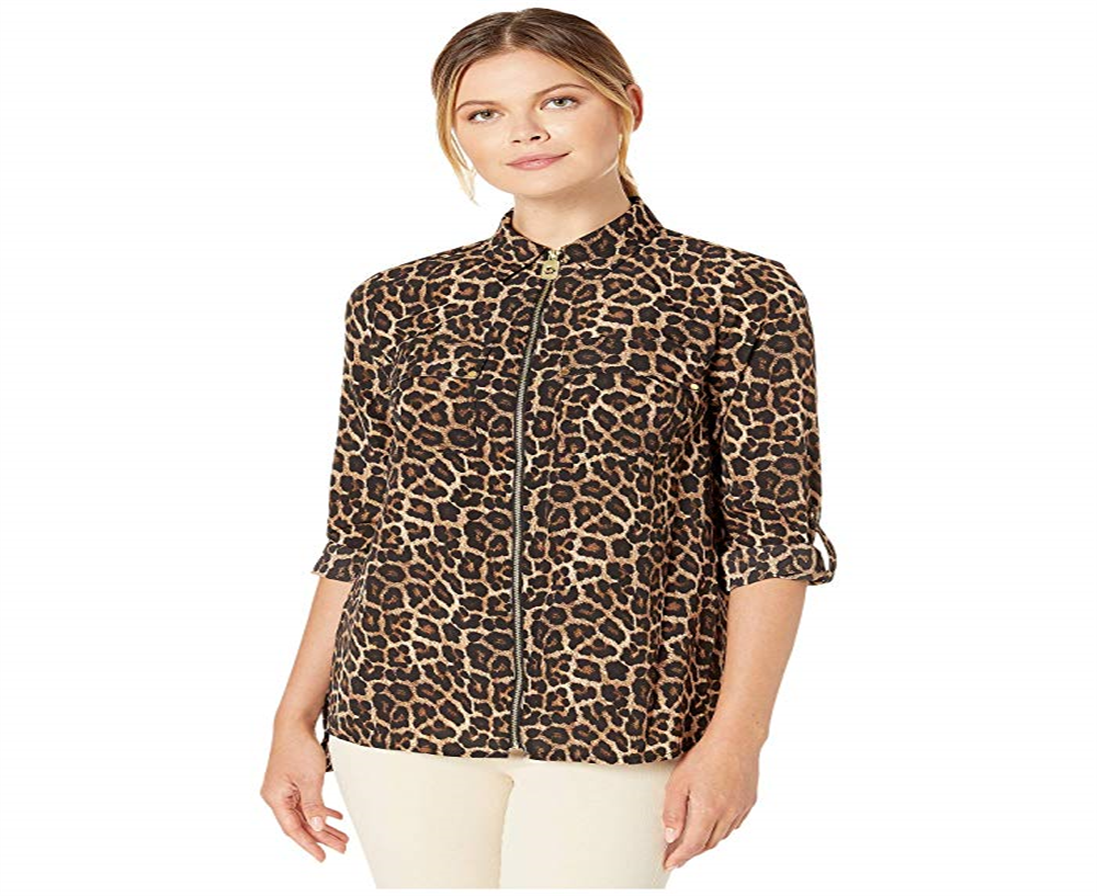 Michael Kors Women's Leopard Print Top Brown- Size X-Large