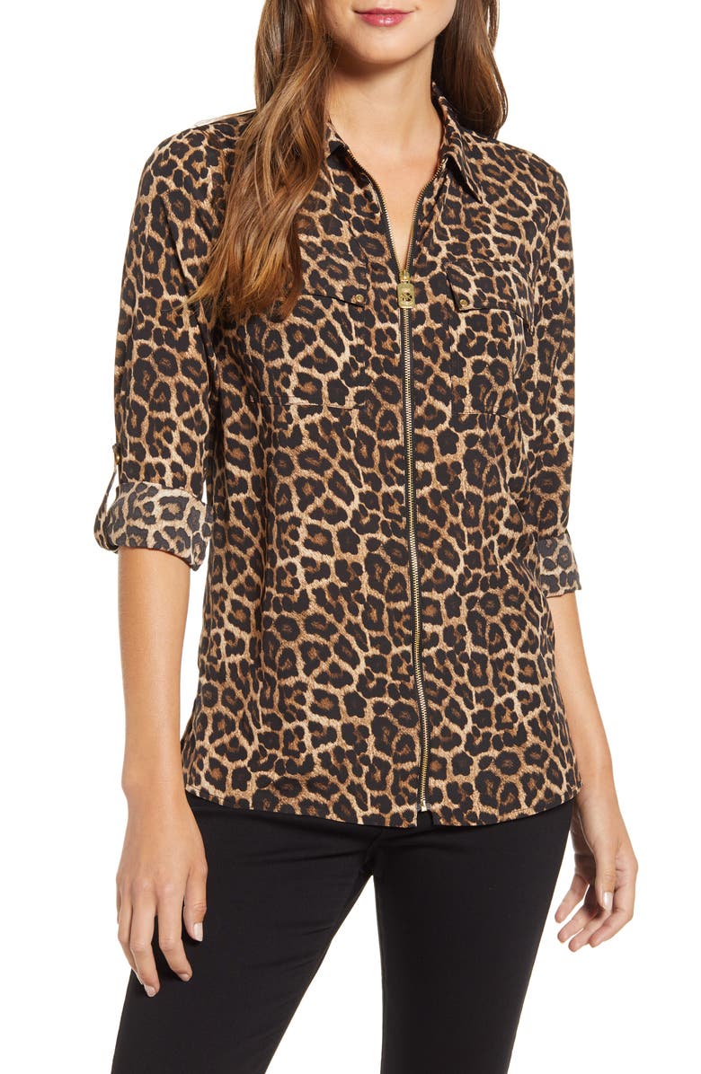 Michael Kors Women's Leopard Print Top Brown- Size X-Large