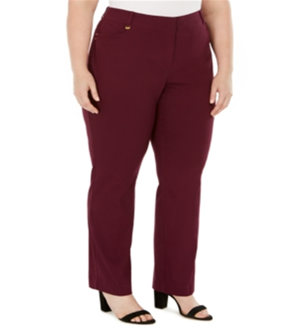 JM Collection Women's Tummy Control Curvy Fit Pants Red Size 26W