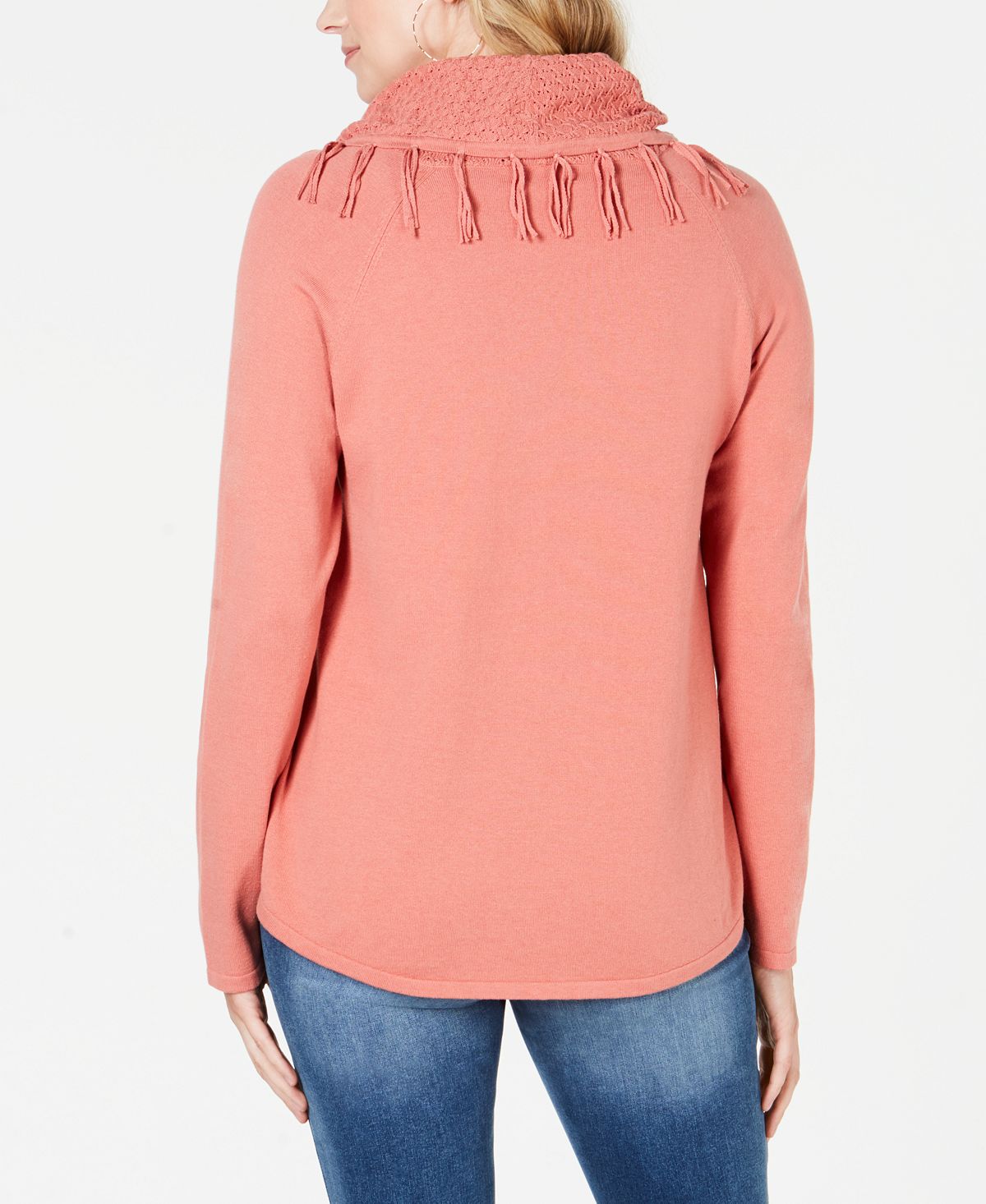 Style & Co Women's Fringed Cowl Neck Sweater Orange Size Petite Small