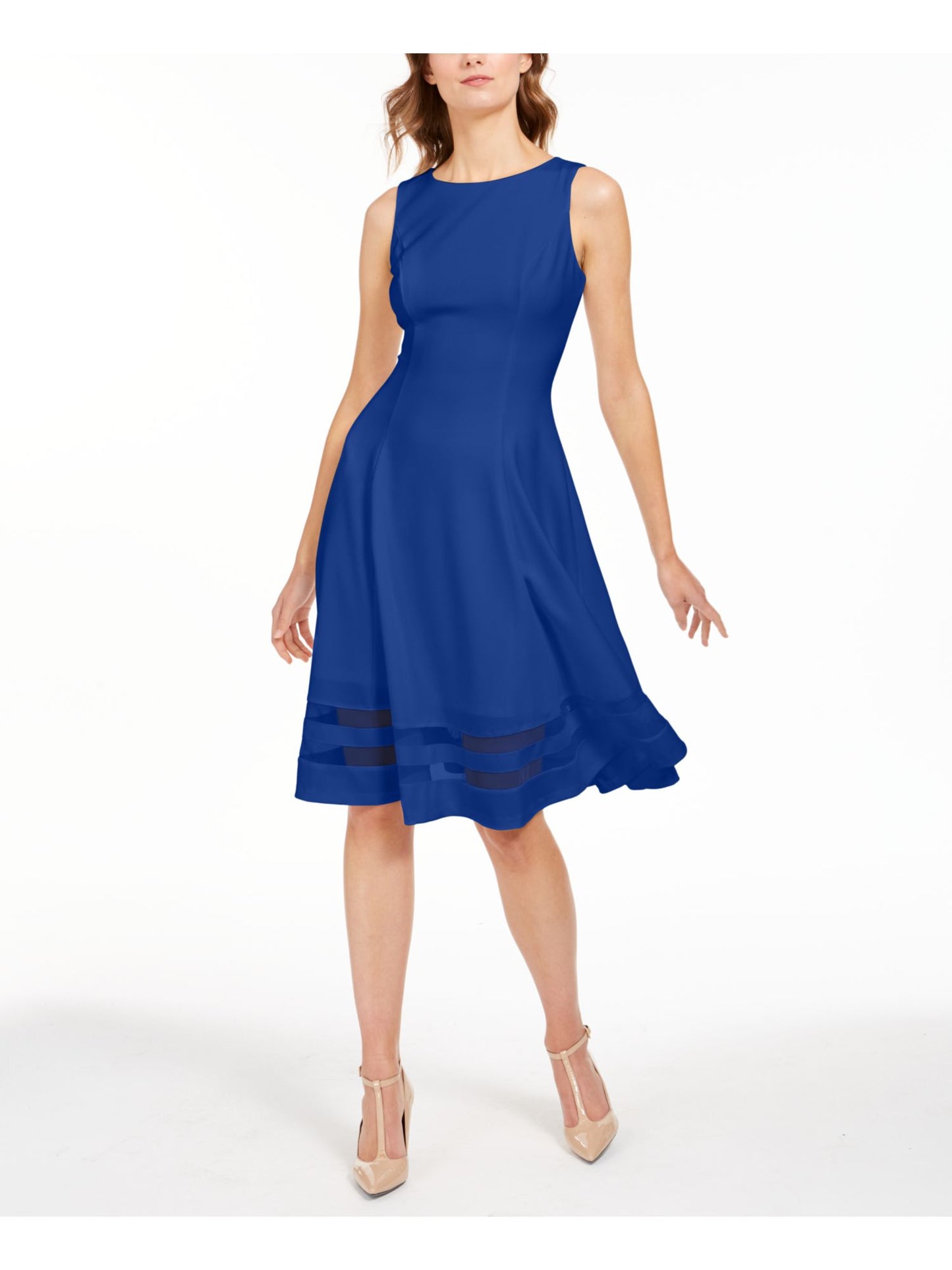 Calvin Klein Women's Illusion Trim Fit Flare Dress Blue Size 6