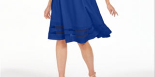 Calvin Klein Women's Illusion Trim Fit Flare Dress Blue Size 6