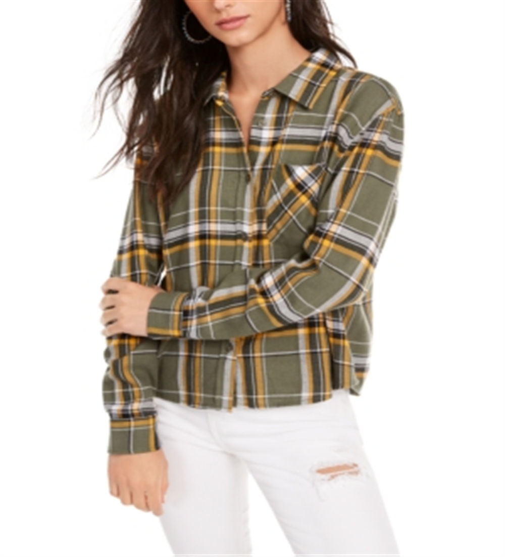 Ultra Flirt Junior's Plaid Flannel Shirt Green Size XL