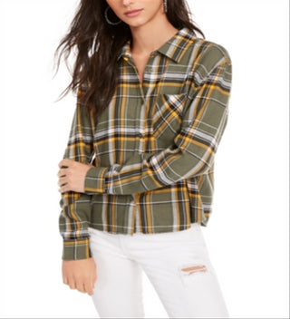 Ultra Flirt Junior's Plaid Flannel Shirt Green Size XL