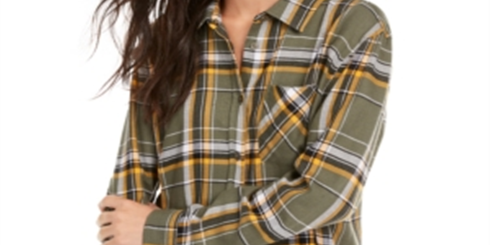 Ultra Flirt Junior's Plaid Flannel Shirt Green Size XL