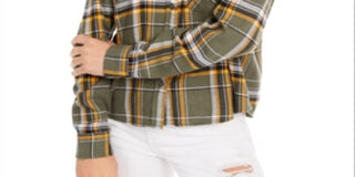 Ultra Flirt Junior's Plaid Flannel Shirt Green Size XL