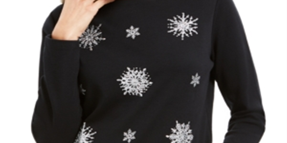 Karen Scott Women's Embellished Snowflake Top Black Size Small