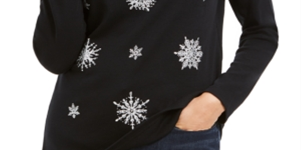 Karen Scott Women's Embellished Snowflake Top Black Size Small