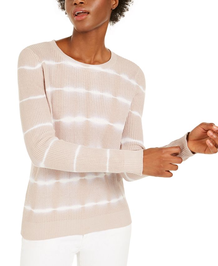 INC International Concepts Women's Ribbed Knit Tie Dye Crewneck Sweater Brown Size S
