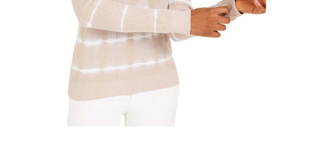 INC International Concepts Women's Ribbed Knit Tie Dye Crewneck Sweater Brown Size S