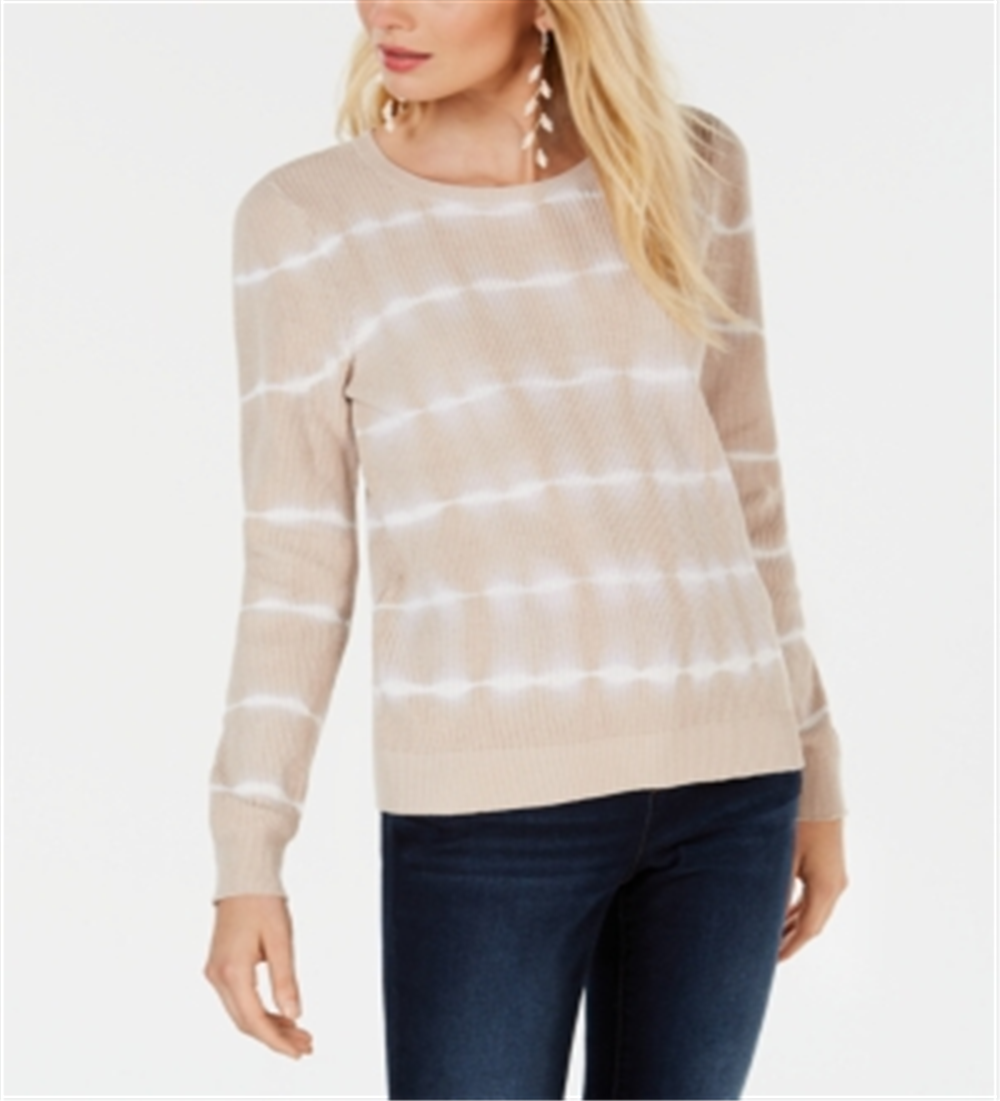 INC International Concepts Women's Ribbed Knit Tie Dye Crewneck Sweater Brown Size S