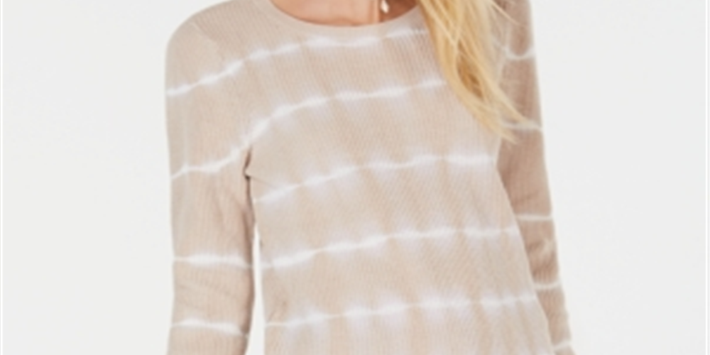 INC International Concepts Women's Ribbed Knit Tie Dye Crewneck Sweater Brown Size S