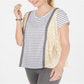 Style & Co Women's Mixed Print Striped T-Shirt Yellow Size Petite