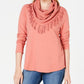 Style & Co Women's Fringed Cowl Neck Sweater Orange Size Petite