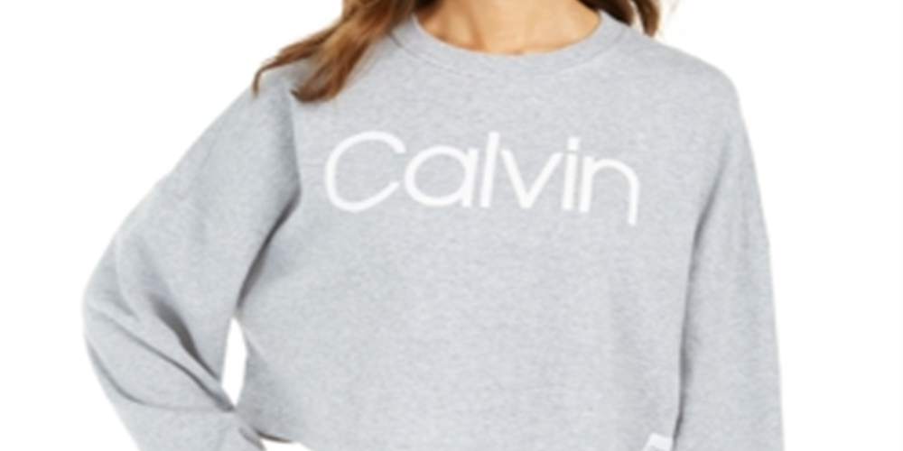 Calvin Klein Women's Performance Logo Drop Shoulder Cropped Sweatshirt Grey Size Medium