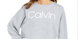 Calvin Klein Women's Performance Logo Drop Shoulder Cropped Sweatshirt Grey Size Medium