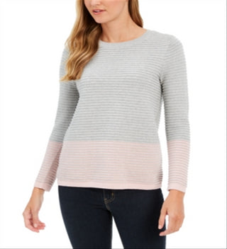 Charter Club Women's Colorblocked Ottoman Sweater Gray Size X-Small
