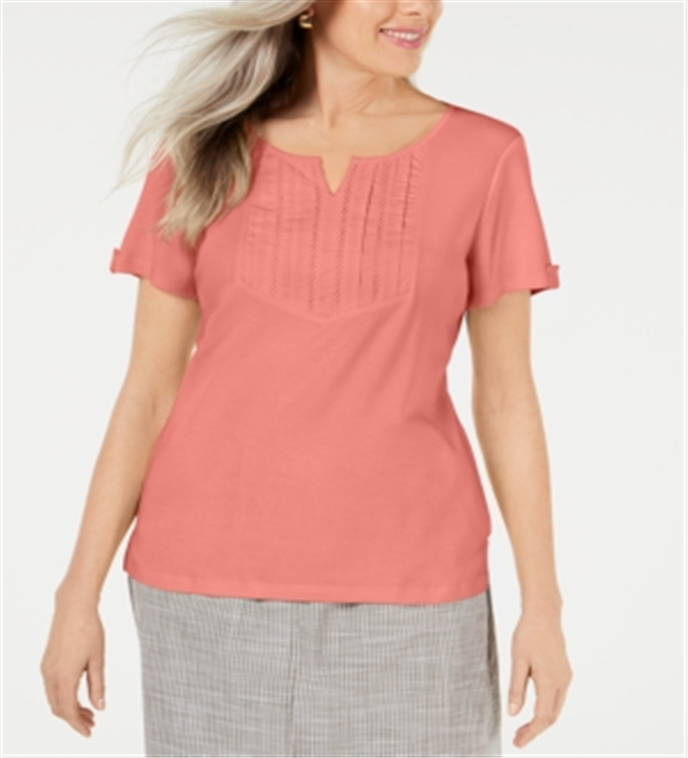 Karen Scott Women's Split Neck Top Pink Size XS