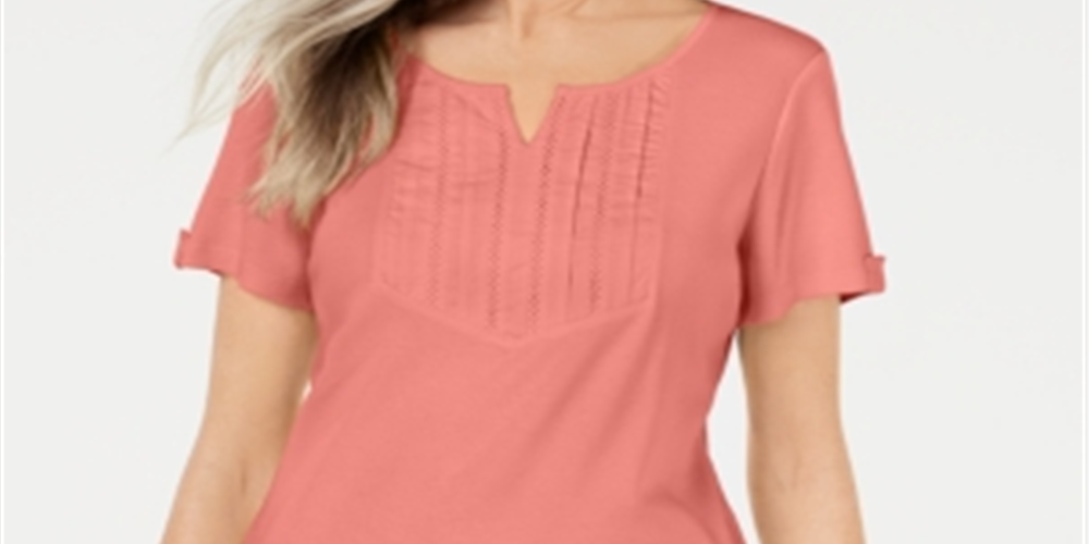 Karen Scott Women's Split Neck Top Pink Size XS