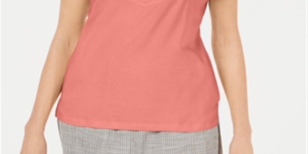 Karen Scott Women's Split Neck Top Pink Size XS